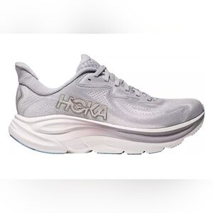 Size 8.B HokaClifton10 Women's Running Shoe in Light Gray and White